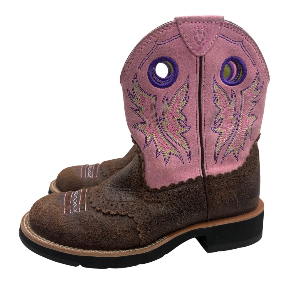 Ariat Fatbaby Boots Western Pink Brown Leather Ranch Cowgirl Womens‎ 6B